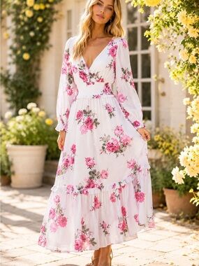 NWT LoveShackFancy Firefly Dress Paradise Pink Floral Smocked Cotton Maxi S